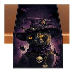 2/$20 Gothic Witch Cat Halloween Table Runner NWT